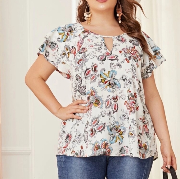 SHEIN Tops - SHEIN Keyhole Neck Short-sleeved Tunic